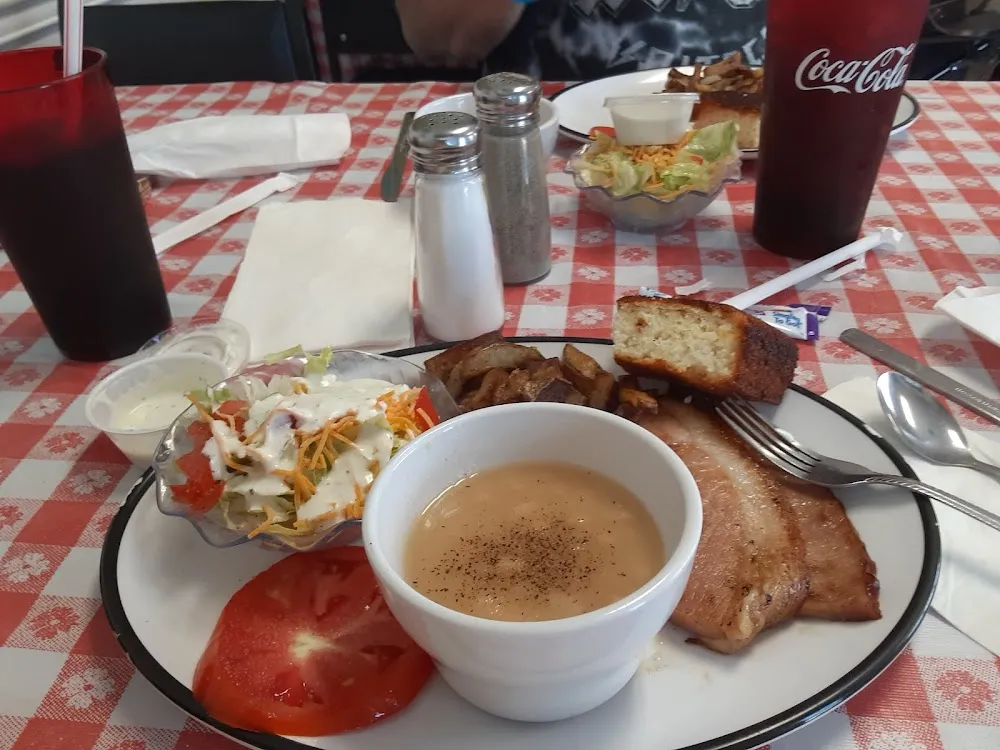 Ham White Beans Fried Potatoes Salad Tomato